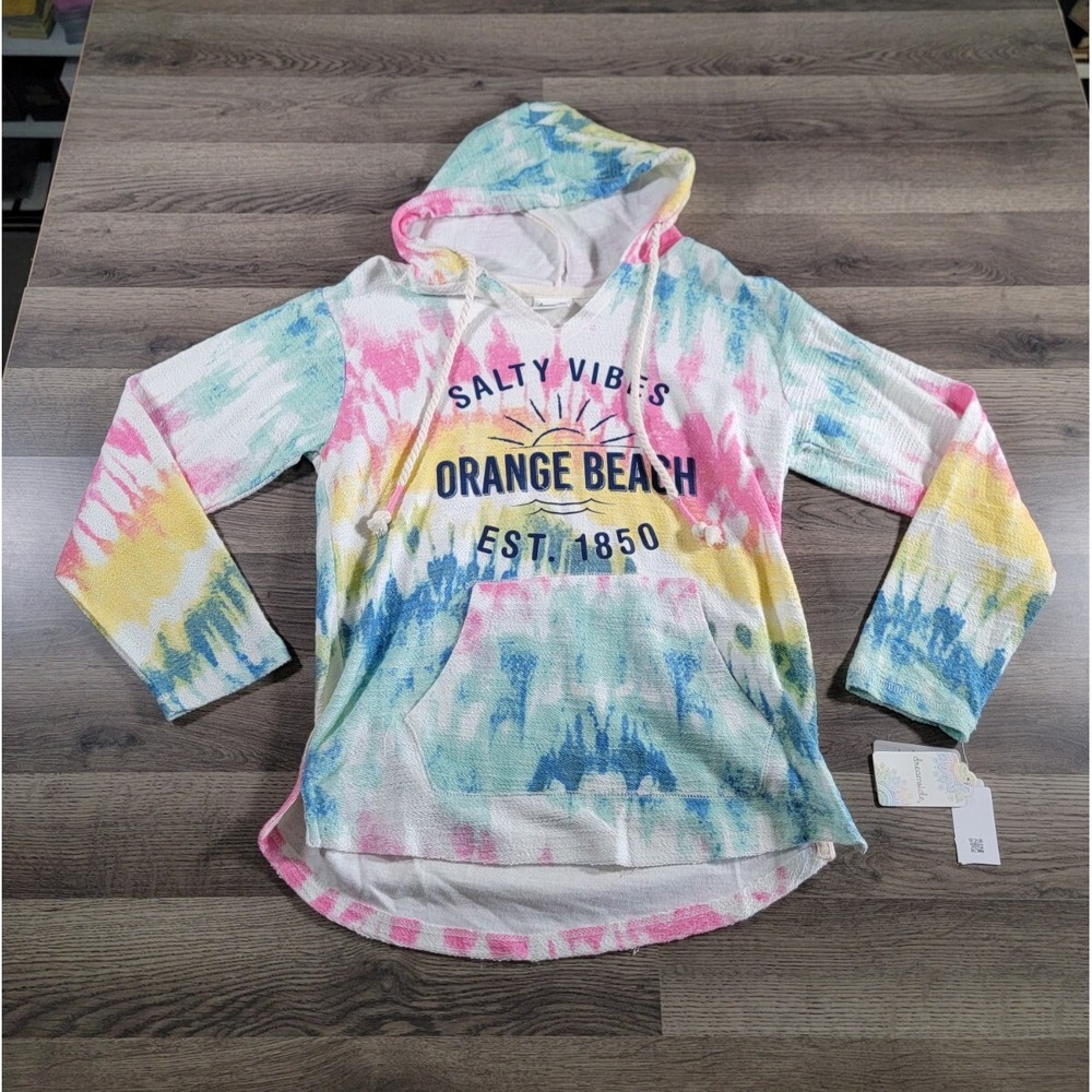 Orange Beach Alabama Hoodie Sweatshirt Medium Tie Dye Dreamsicle Preppy NWT $50